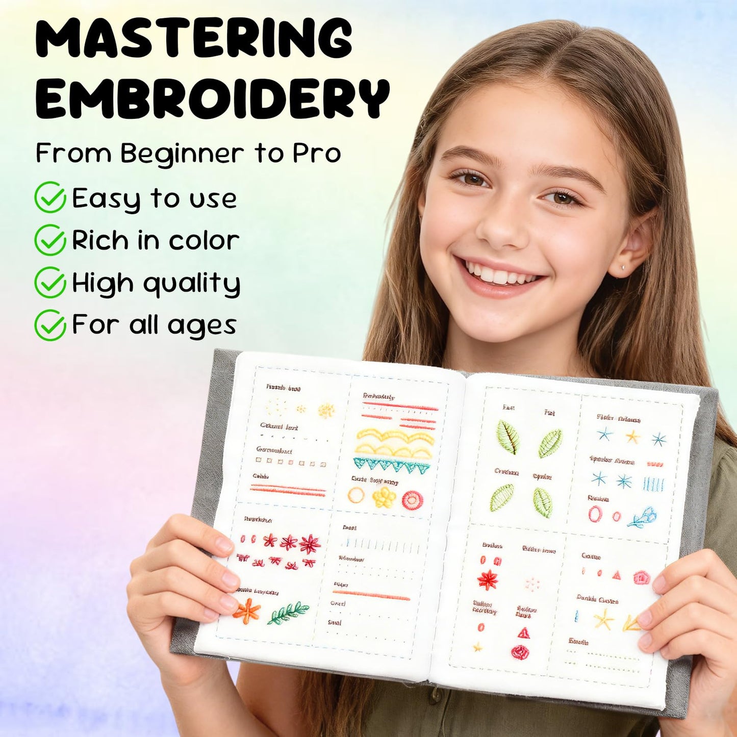 Poeuai 2026 New Embroidery Stitch Book Kit,All-Scenario Embroidery Stitch Book kit, Comes with a Complete Toolkit and Instructional Tutorial, for Beginners and Enthusiast