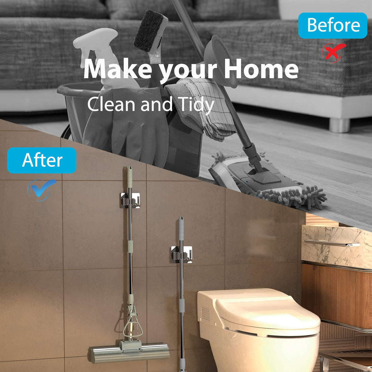 Mop Broom Holder No Drill