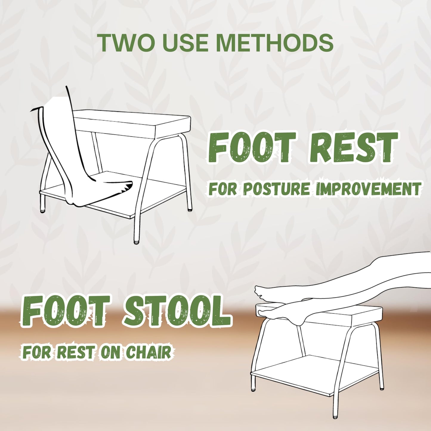 Double Step Footrest Under Desk Versatile Foot Stool Ottoman for Comfortable Desk Work Office Life (Black)
