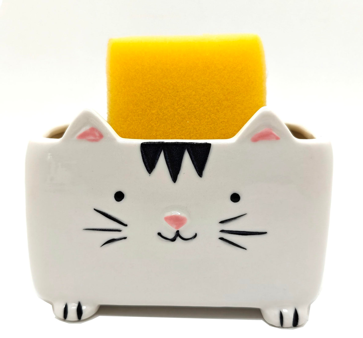 MONMOB Cat Sponge Holder Ceramic Cat Soap Holder Cute Cat Decor Kitchen Accessories Cat Home Decor Ceramic Kitchen Sponge Holder Cat Gifts Ideal Gifts for Women Birthdays Valentines Day Gifts