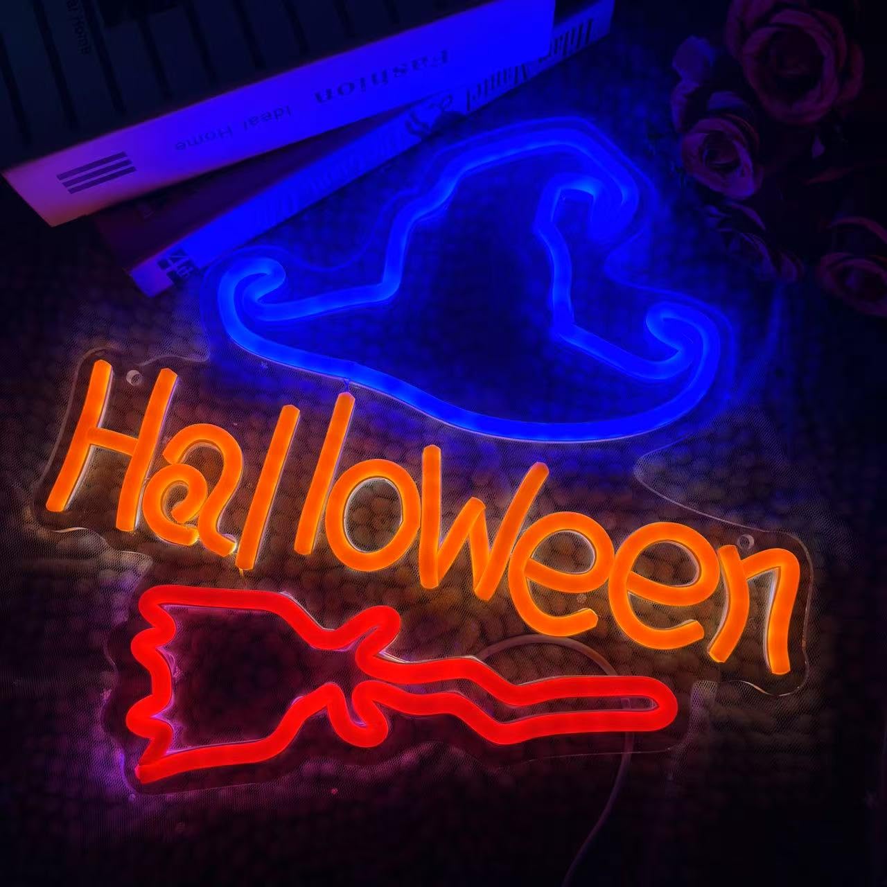 Happy Halloween Neon Sign Halloween Home Decor Halloween Witch Hat Decor Witch Neon Signs Witch Boo Halloween Signs Trick Or Treat