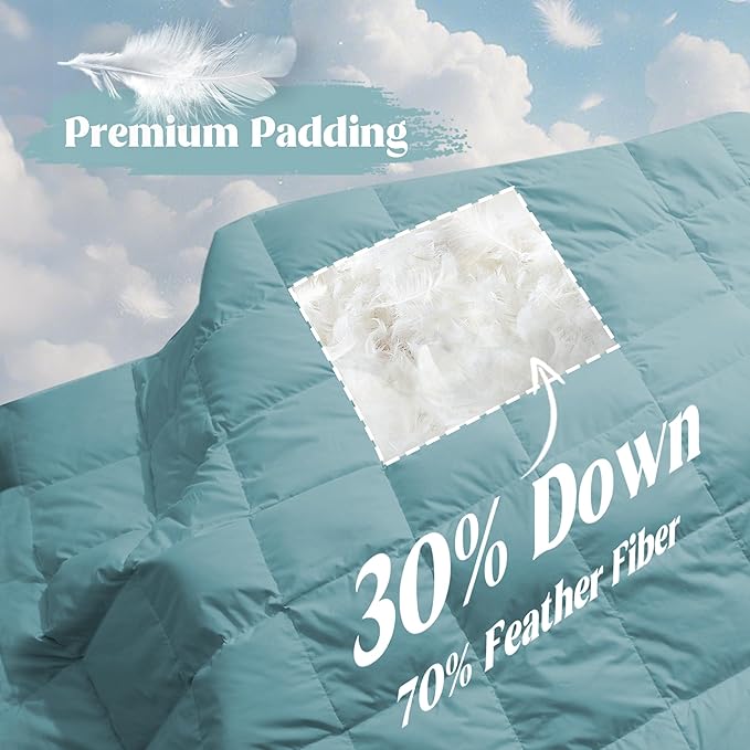 puredown® Queen Size Blanket for Bed, Ultra Soft Lightweight Down & Feather Fill, All Season Blanket, Machine Washable, 88"X90", Sea Blue
