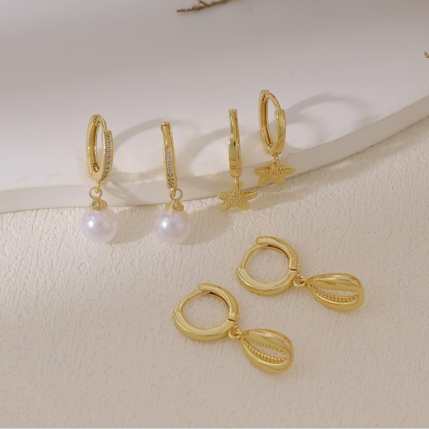 SELFROSE Summer Starfish Earrings 14k Gold Plated Pearl Drop Earrings Stack Dainty Cute Beach Earrings Hypoallergenic Cute Shell Earring Stack Boho Beach Summer Jewelry