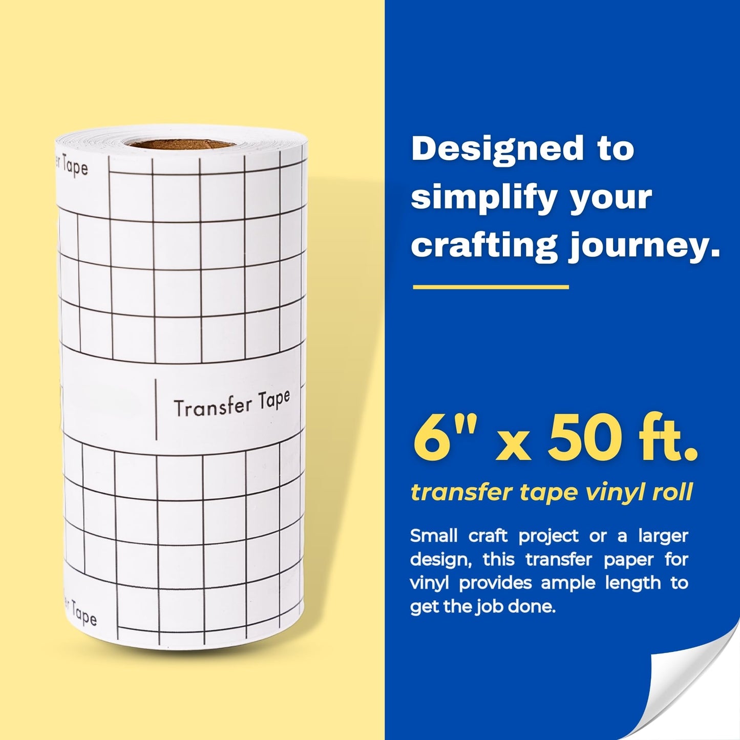 Clear Transfer Tape for Vinyl - Clear Application w/Grid for Cricut, Silhouette, Decals, Signs & Crafts Projects for Vinyl -No Residue, Easy Release Medium Tack Transfer Tape Roll Stickers (6" x 50")