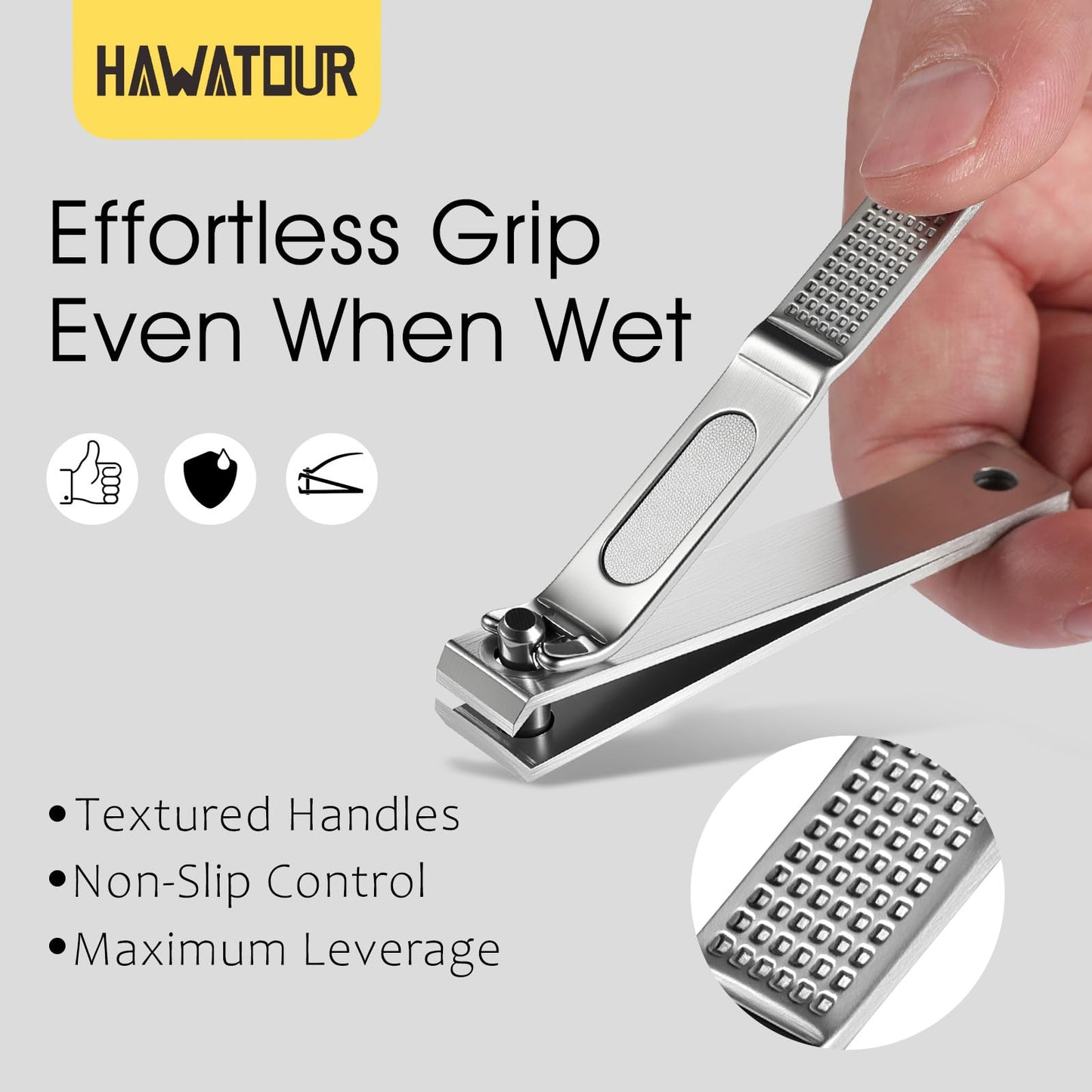 HAWATOUR Nail Clippers 3-Piece Kit, Ultra Sharp Fingernail Toenail Cutters with Separate Nail File, Compact Tin Case, Silver