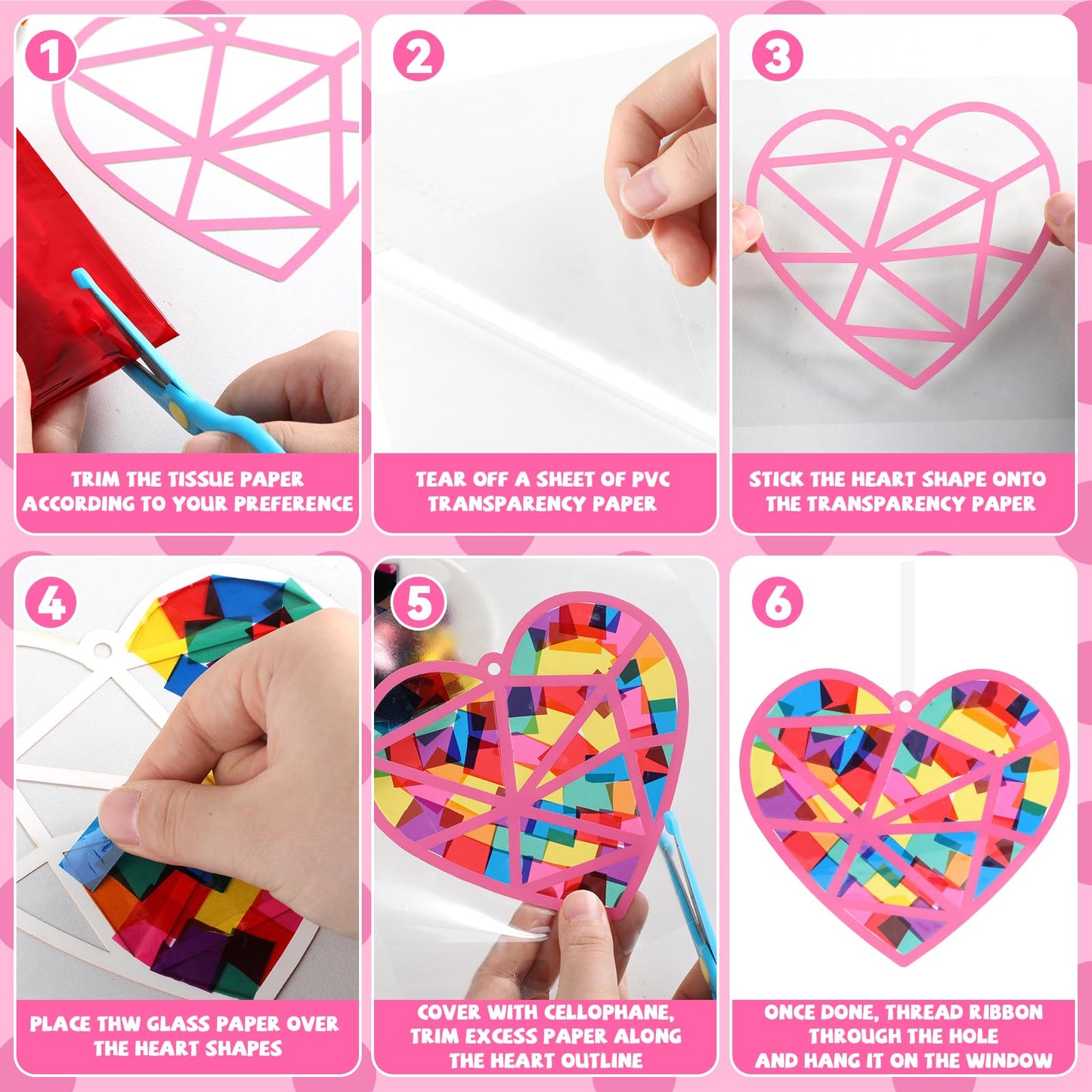 32 Sets Valentines Day Heart Suncatchers Craft Kit DIY Window Stained Glass Effect Valentines Heart Paper Crafts Home School Classroom Decoration Birthday Gift Creative Art Project & Activity Game