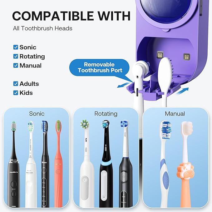 Bitvae Upgraded Tooth Brush Holder for Bathroom 2.0, Infrared Sensing Toothbrush Cleaner, Wall-Mounted for Any Size Toothbrushes, Air Drying, LED Smart Screen, Purple