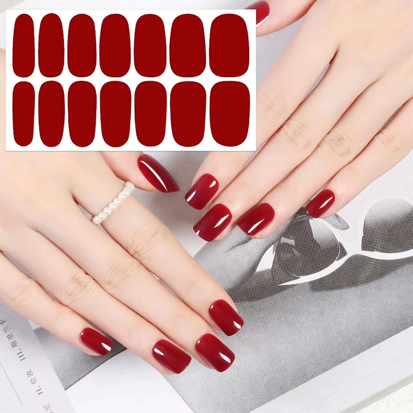 YECIRALA 20 Sheets 280 Pcs Red Nail Stickers Full Nail Wraps，Solid Nail Polish Strips for Women Girls Solid Nail Polish Stickers Stick On Nails Self Adhesive Gel Strips Press On Nails