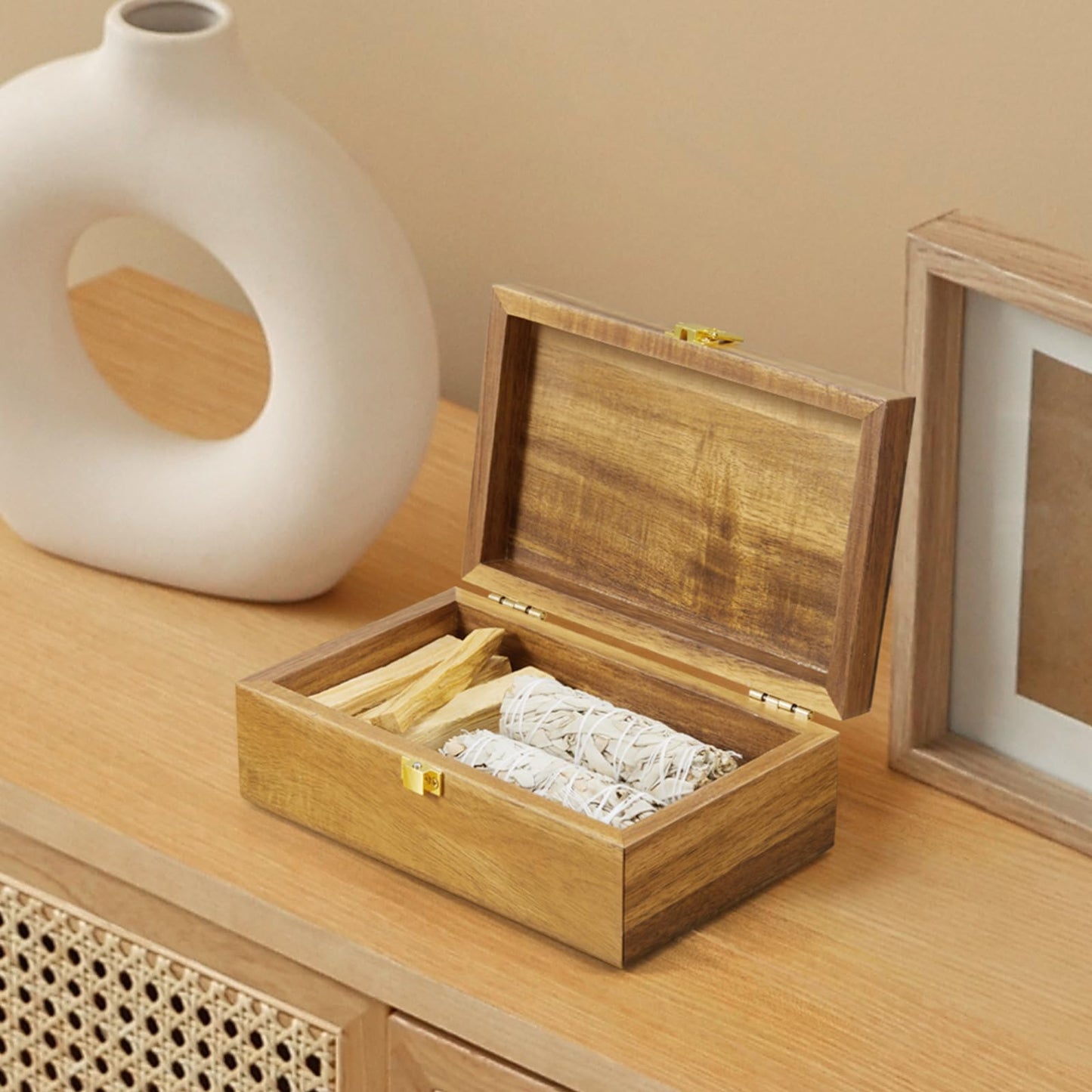 BWODYAY Acacia Wood Decorative Box with Lid, Small Jewelry Box, Memories Box, Keepsake Boxes with Lids, Wooden Gift Box
