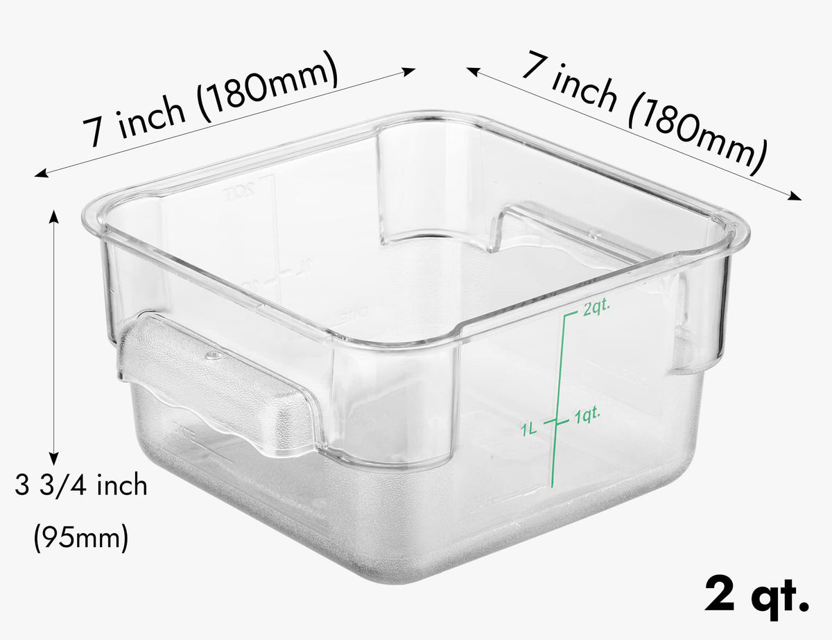 8 Pack 2 Qt NSF Clear Polycarbonate Food Storage Containers with Green Lids (8 Count)