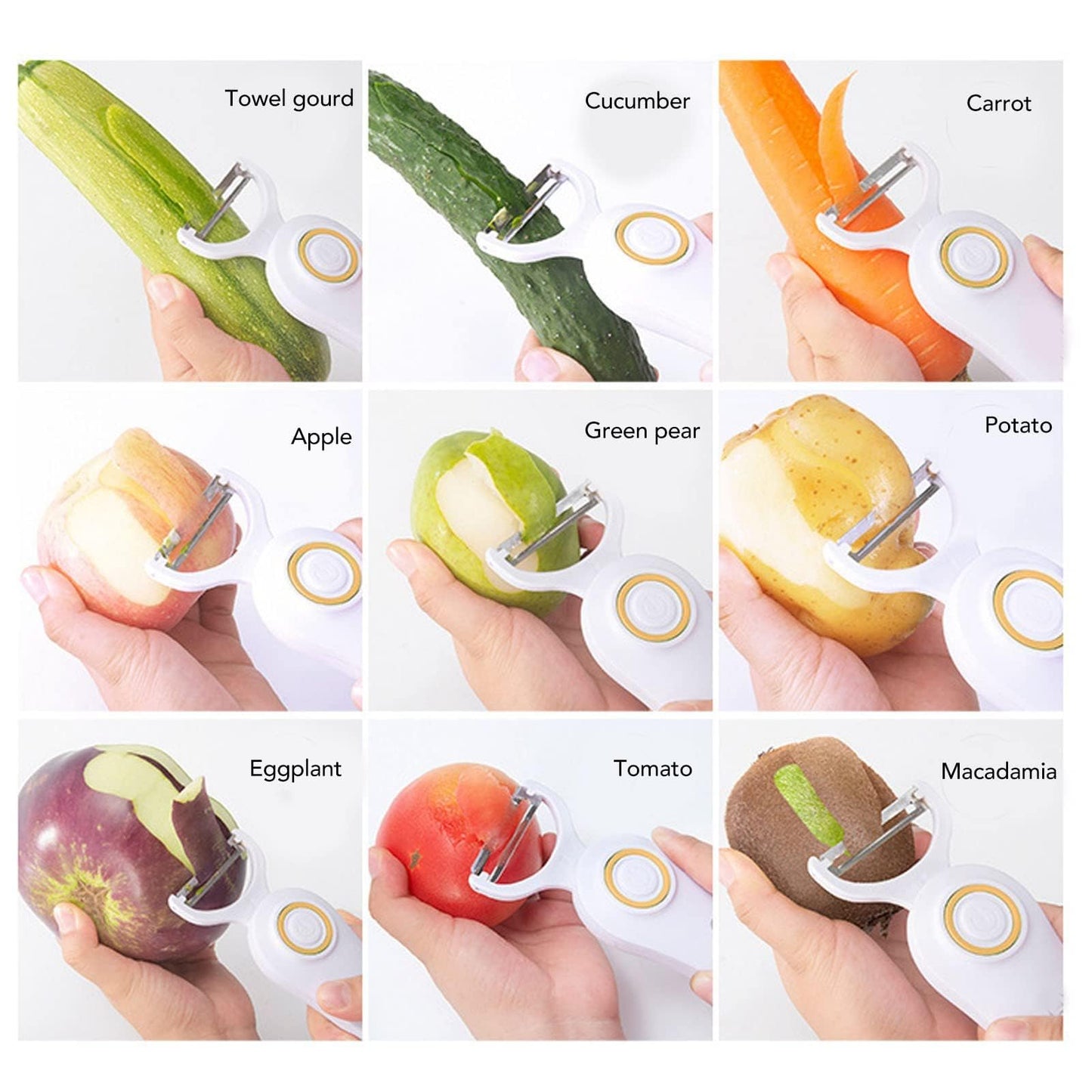 Electric Potato Peeler, Handheld Vegetable Peeler Set with 3 Interchangeable Blade Heads USB Rechargeable Veggie Fruit Peeler for Pears, Carrots, Cucumber