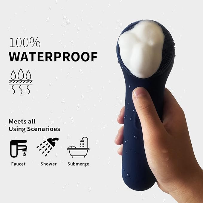 Face Scrubber, NågraCoola 3.0 Facial Cleansing Brush, Waterproof & Rechargeable Face Scrub Brush for Men&Women, Electric Facial Exfoliator with 3 Brushes, 3 Intensities, 2 Action Modes - Black