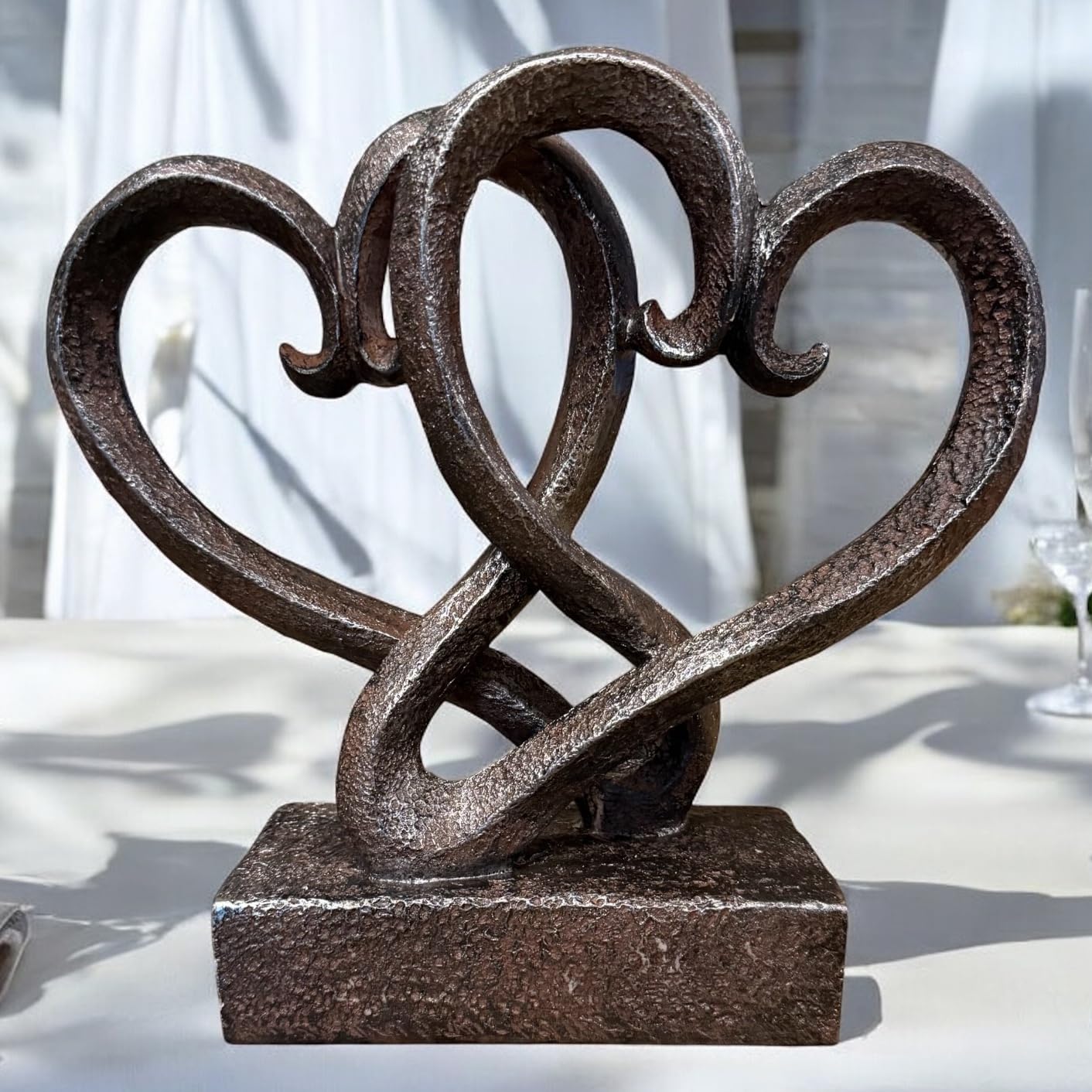 Top Brass Entwined Hearts Tabletop Decor, Two Hearts Love Unity Sculpture – Cast Iron Finish Resin Statue, Romantic Gift for Couples, Wedding & Anniversary, 11 Inches Tall