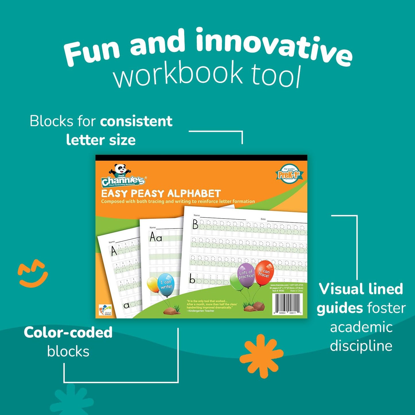 Channie's Easy Peasy Alphabet Tracing Book for Kids Ages 3-5, Pre K & Kindergarten Writing Workbook for Handwriting & Tracing, Effective Alphabet Practice With Color-Coded Blocks