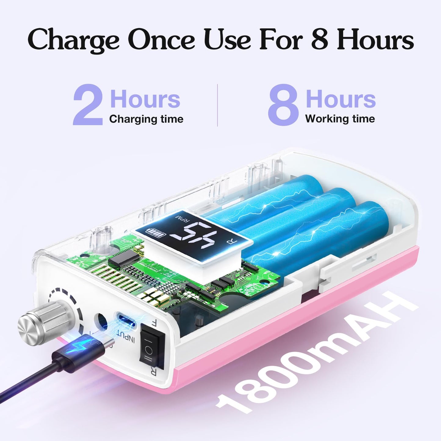 Beloving Portable Nail Drill Professional, 45000RPM Rechargeable Nail Drill Electric File Machine for Acrylic Gel Polish Remover