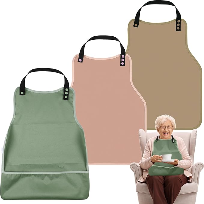 Adult Bibs-3 Pcs Washable Clothing Protector with Upgraded Crumb Catcher