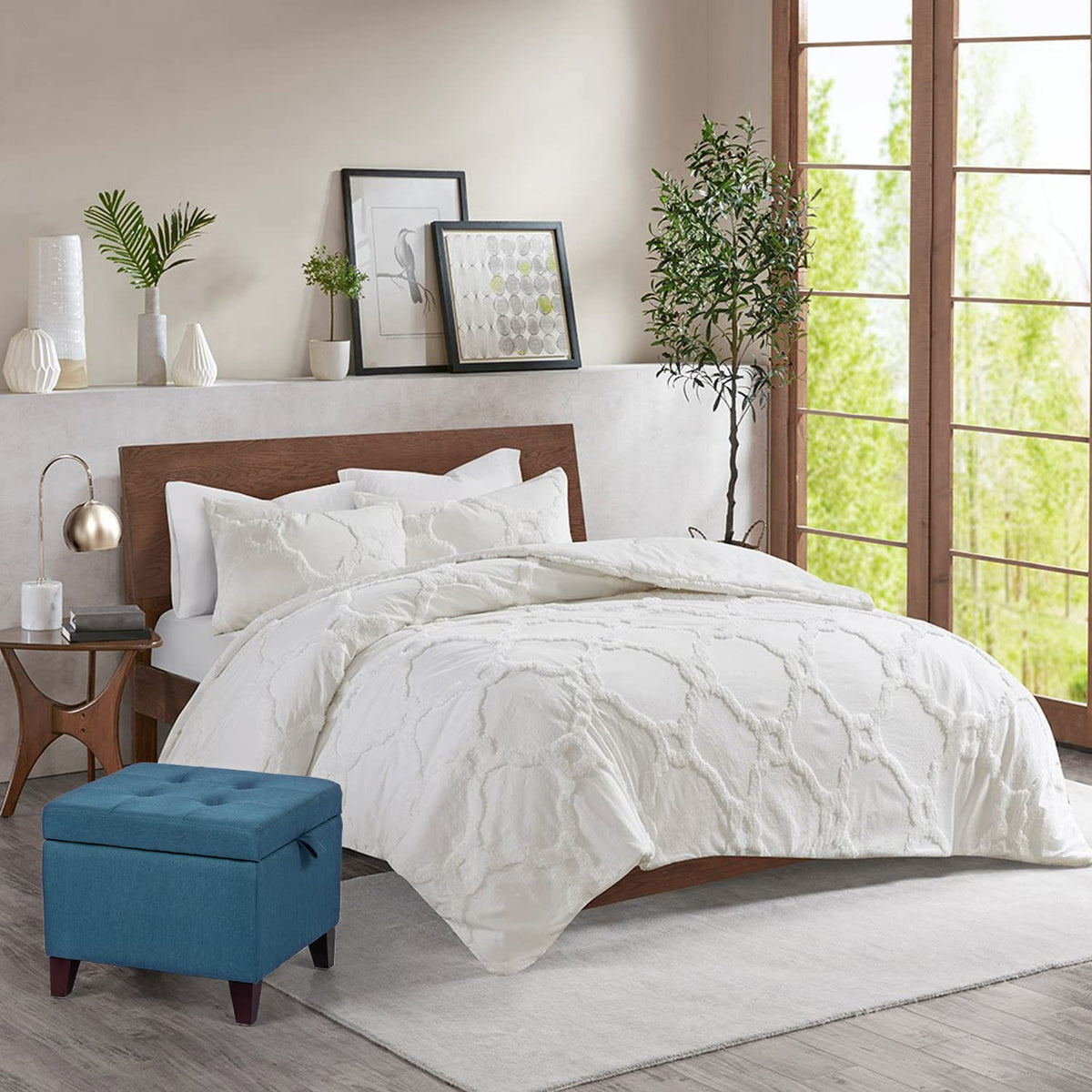 Square Fabric Storage Ottoman with Tufted Flip Top