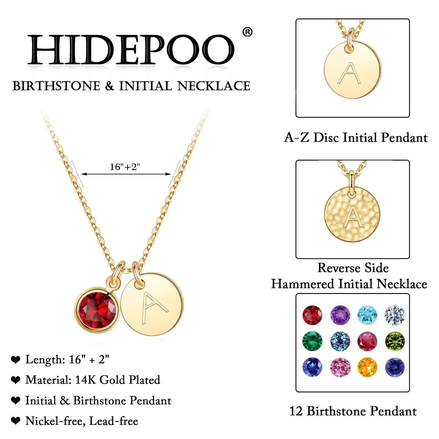 Hidepoo Initial Birthstone Necklace Gifts - Personalized Mothers Day Birthday Gift for Woman Wife Sister Grandma Mom, February Birthstone for Women, Disc Letter G Necklaces