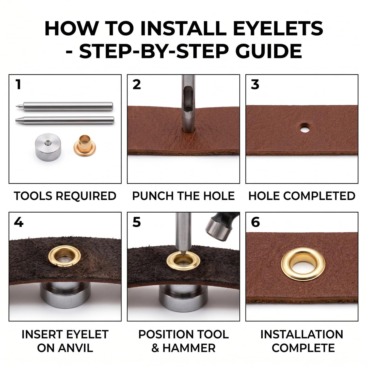 2mm Mini Metal Eyelets Grommet Kit with 3PCS Install Tools, for Leather Clothes Bags Shoes DIY Crafts
