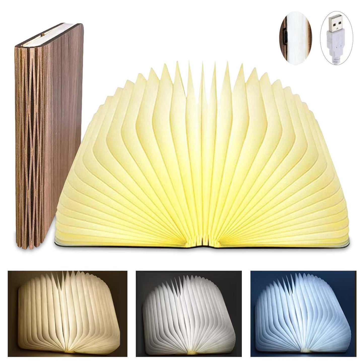 Anwick Lamp Book Large Size Folding Mood Light, Novelty LED Night Light, USB Large Capacity Rechargeable Wooden Table Lamp