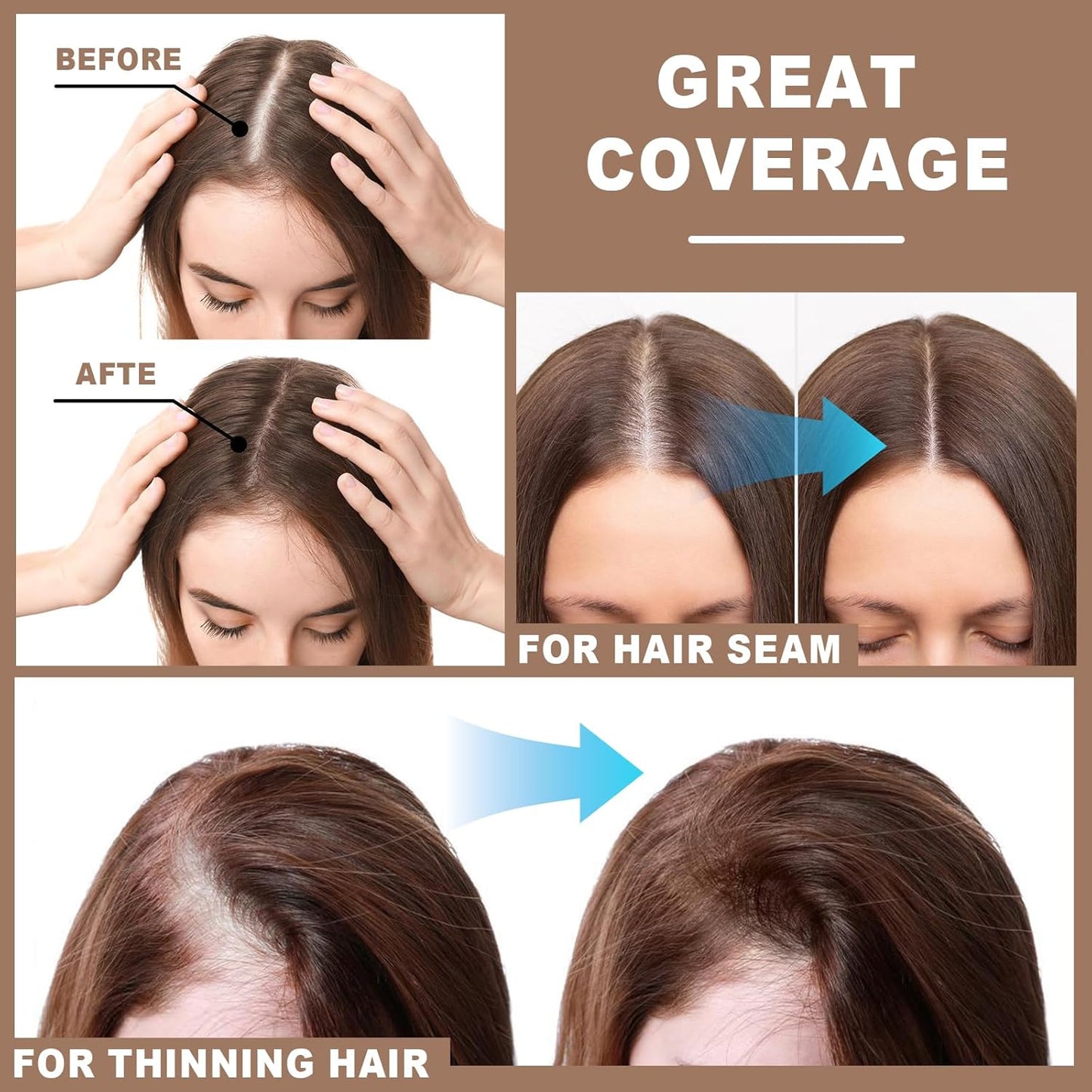 Root Touch Up Powder Instantly Conceals Hair Loss, Gray Root Cover Up Powder, Water & Sweat Resistant Hair Powder for Thinning Hair Men & Women, Includes Brush (Dark Brown, 4g Bottle with Brush)