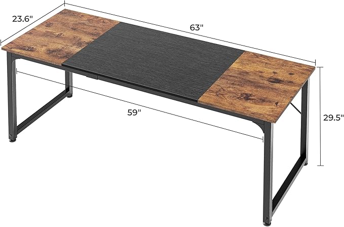 Huuger Computer Desk, 63 Inch Office Desk, Gaming Desk with Storage, Writing Desk Work Desk for Home Office, Study, Modern Simple Desk, Large Legroom, Metal Frame, Rustic Brown and Black
