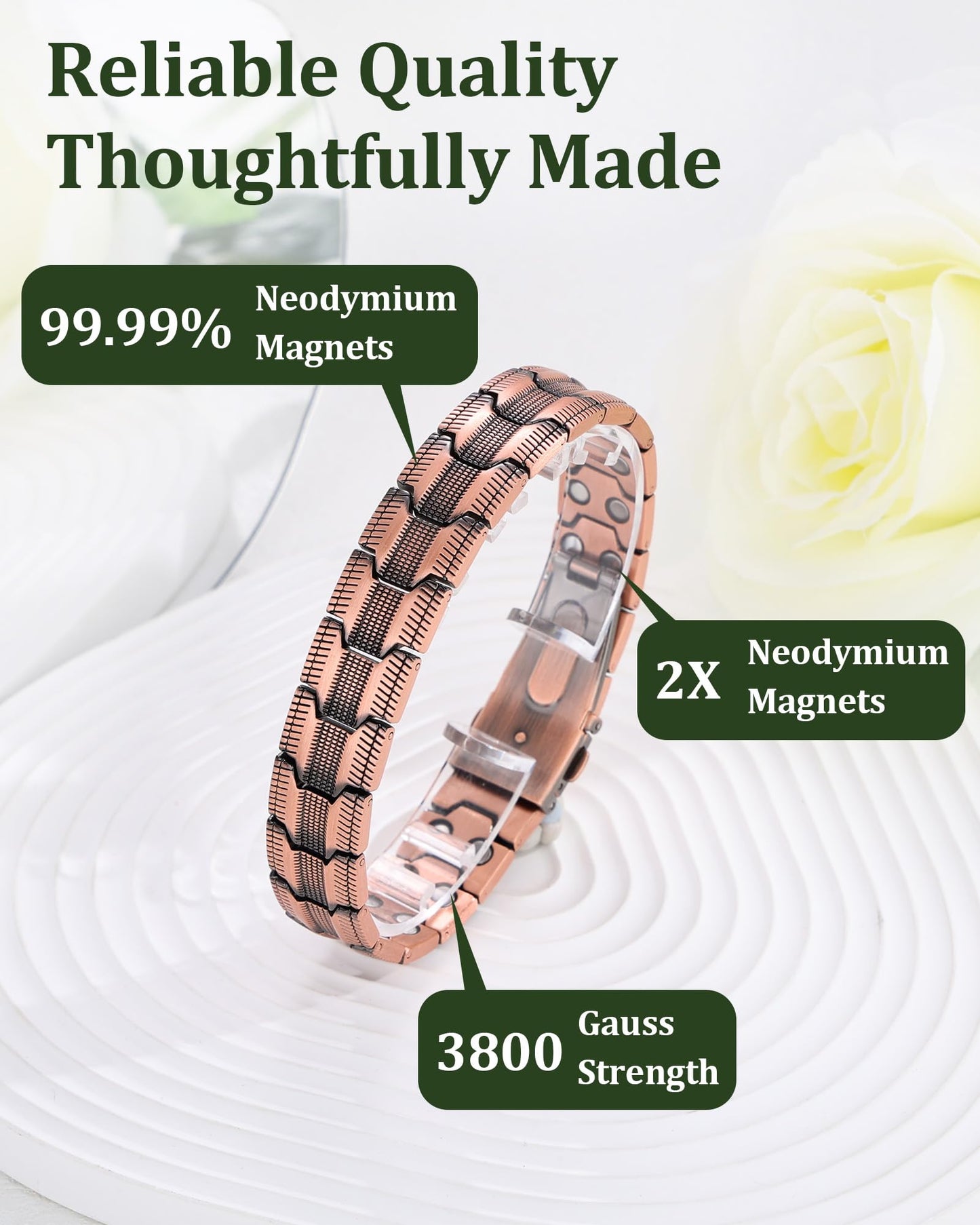 Fashtour Copper Bracelet for Men, 2X Strength 99.99% Pure Copper Magnetic Bracelet with Magnets, Butterfly Clasp Design, Adjustable Length with Sizing Tool (Copper)