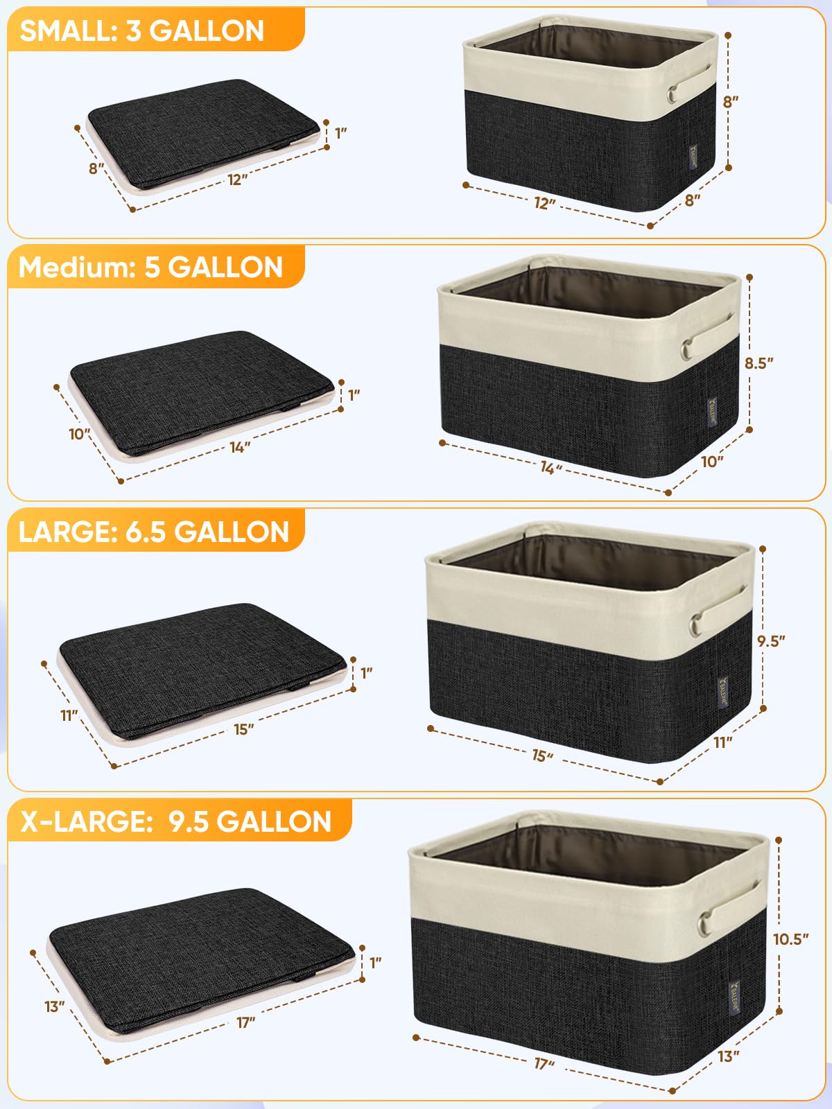 Fabric Storage Bins for Shelves (4 Count)