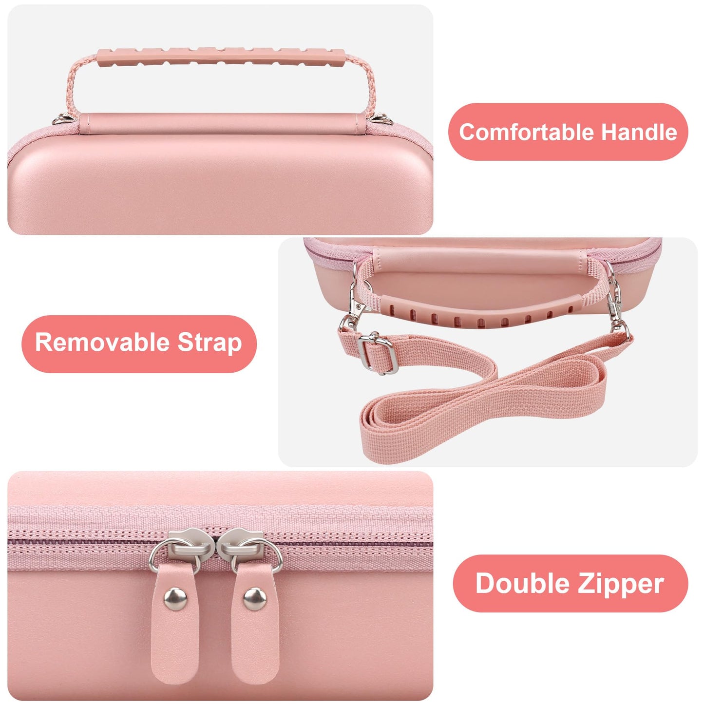 Canboc Carrying Case for Ceptics Universal Travel Adapter Kit, World Travel Adapter Kit Box with Removable Shoulder Strap, Zipper Mesh Bag fit USB Cable, Rose Gold (Case Only)