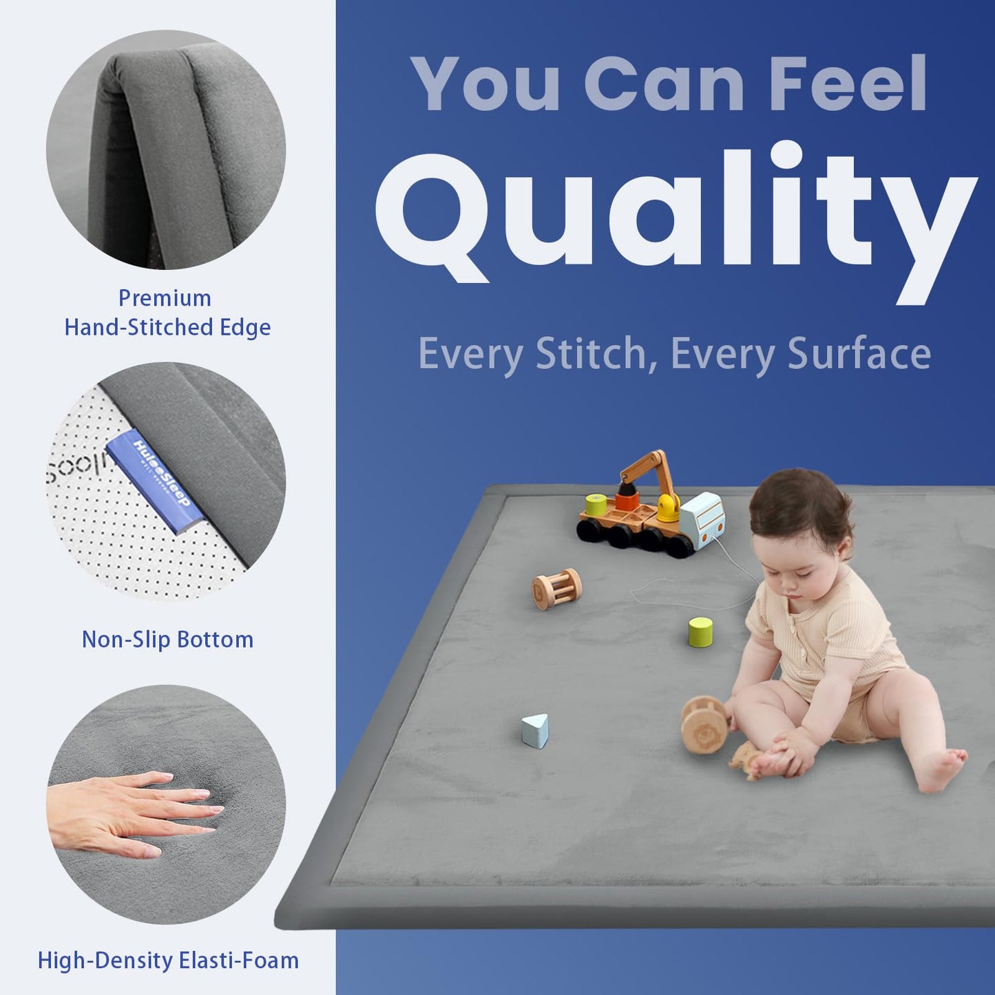 Huloo Sleep Baby Play Mat for Floor,1.3" Thick Memory foam Tummy Time Mat,Soft Coral Velvet Nursery Rug,Extra Large Non Slip Crawling Mats for Living Room(Dark Gray)