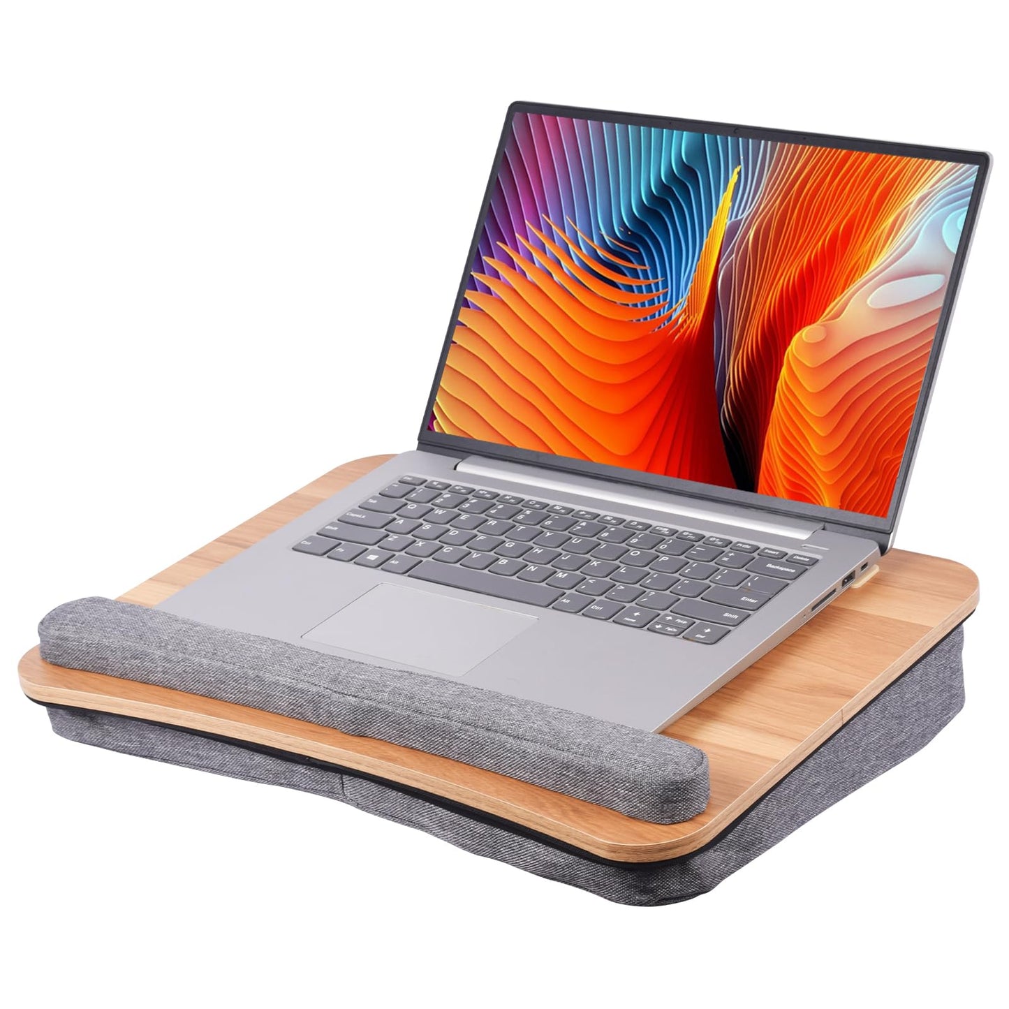 Heyfriday Home Office Lap Desk with Wrist Rest Laptop Bed Desk for Notebook, Laptop, Tablet, Lap Stand with Tablet, Phone Holder Fits Up to 14 Inch Laptops(Woodgrain)