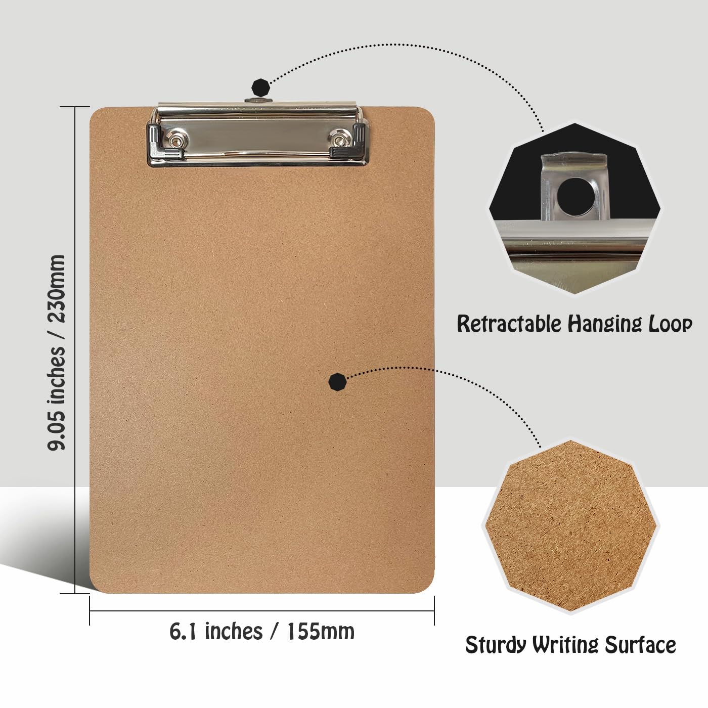 Uzant Mini Clipboards, 16 Pack 6" x 9" Small Clipboards Bulk, Wooden Memo Mini Clip Boards with Low Profile Clip, Hanging Loop for Office Home Classroom Supplies