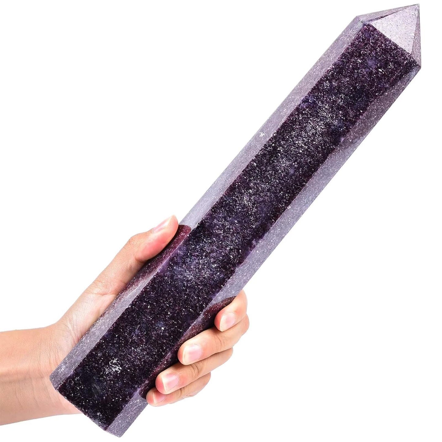 AMOYSTONE Large Lepidolite Stone Wand Healing Crystal Obelisk Tower 6 Faceted Column Reiki Chakra Meditation Therapy 2.2-2.6 LBS