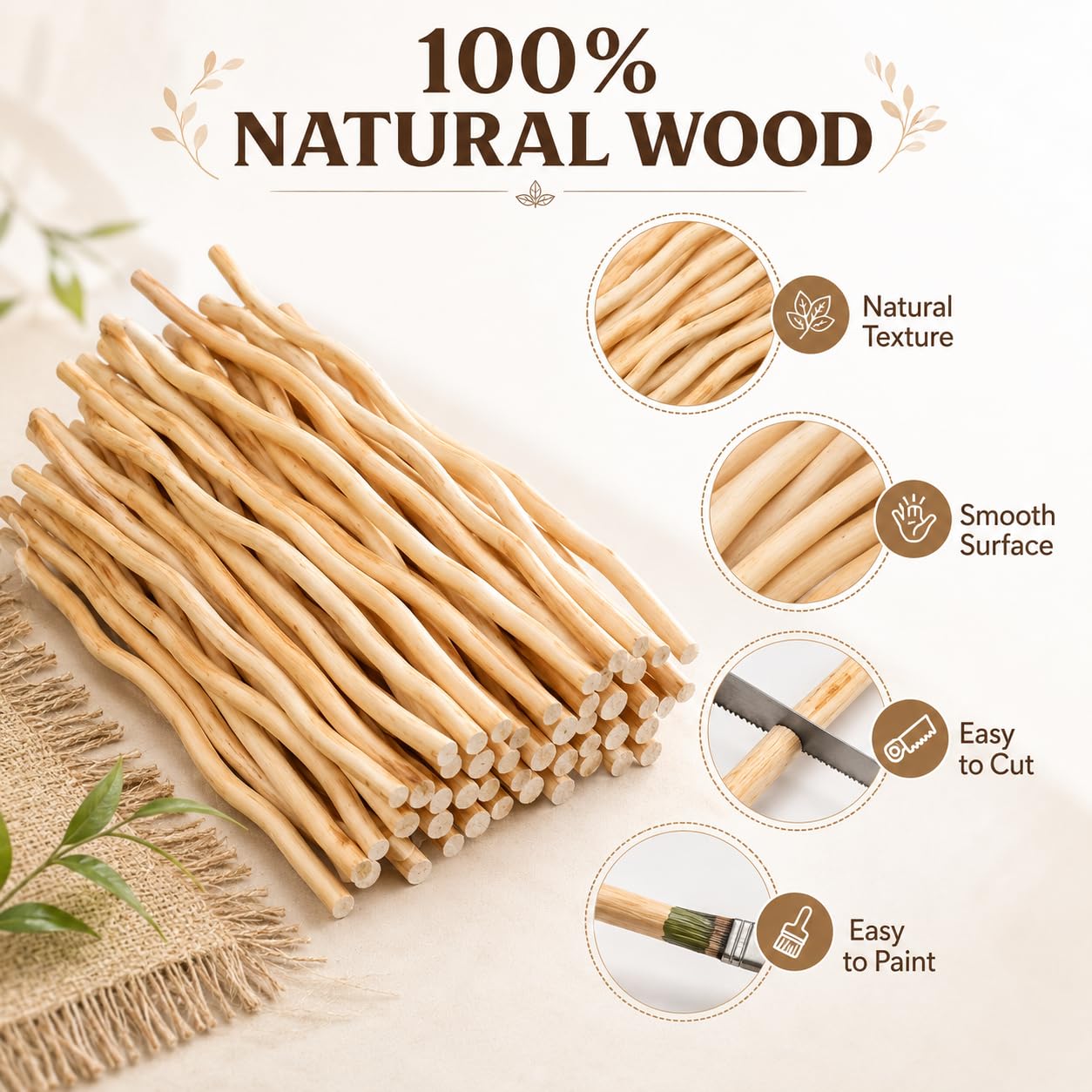 HOMSFOU 50Pcs Natural Wavy Wood Sticks - 11.8 Inches Curly Twigs for Crafts, Vase Filler, Bouquets, Photo Props & Wedding Props
