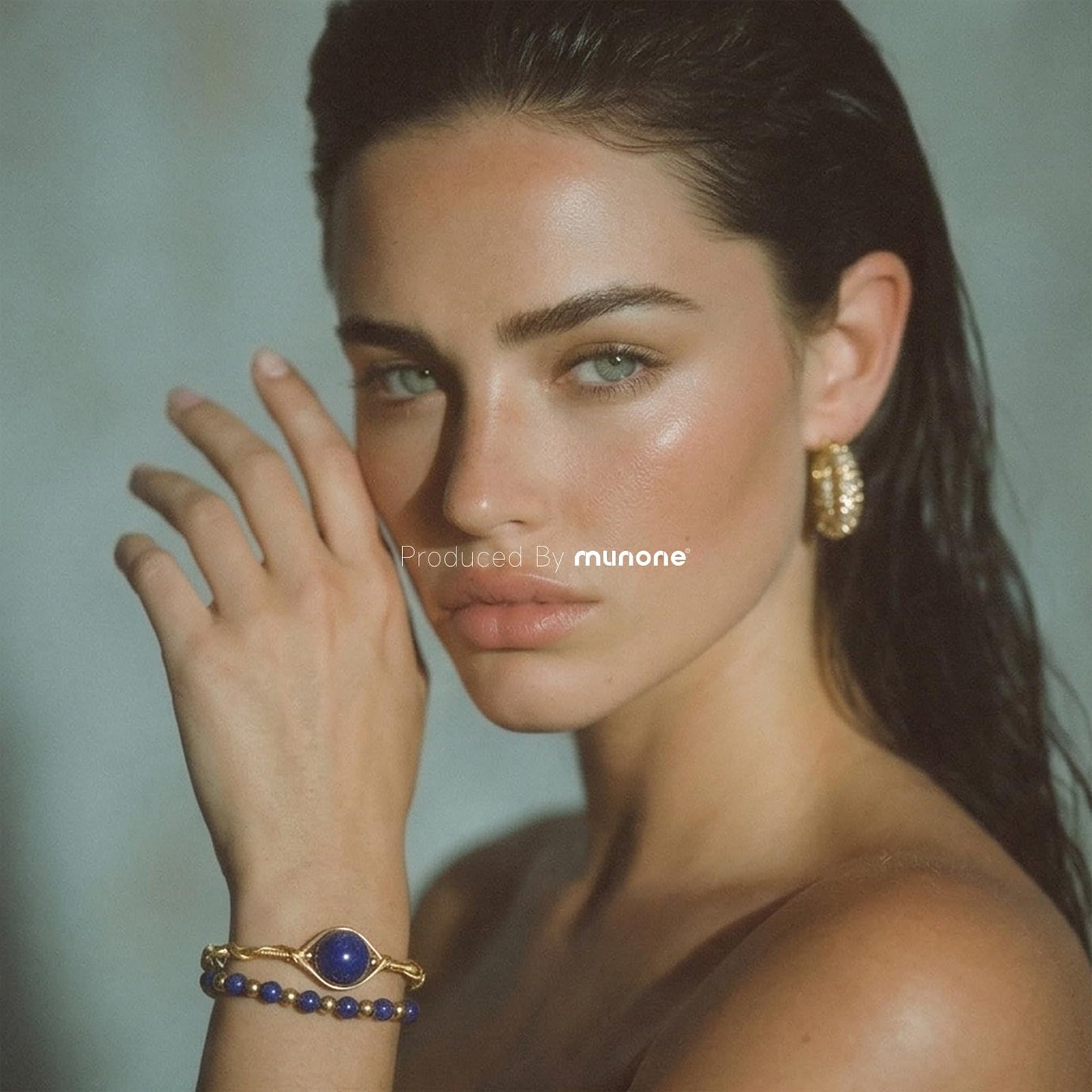 munone Lapis Lazuli Crystal Bangle Bracelet for Women,14K Gold Plated Adjustable Wire Wrapped Double Layer Cuff Bracelets,Healing Crystal Beads Gifts
