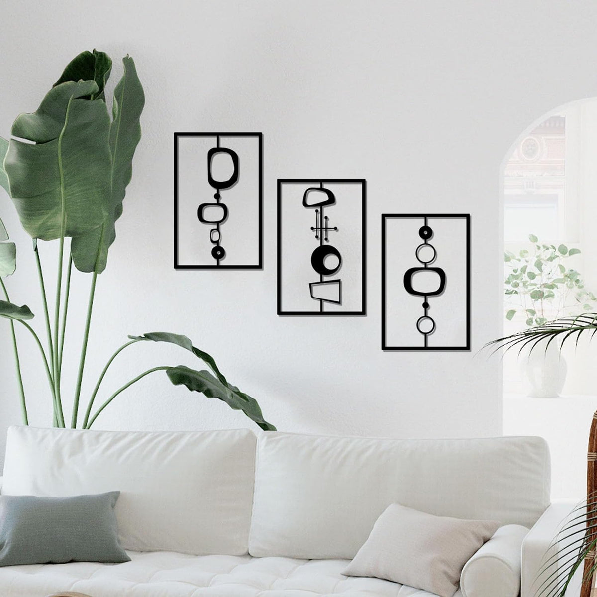 3 Pcs Metal Abstract Wall Decor, Minimalist Lines Wall Hanging Art Painting, Modern Geometric Black Wall Sculpture Suitable for Home Office, Hotel Living Room, Bedroom and other Home Decoration