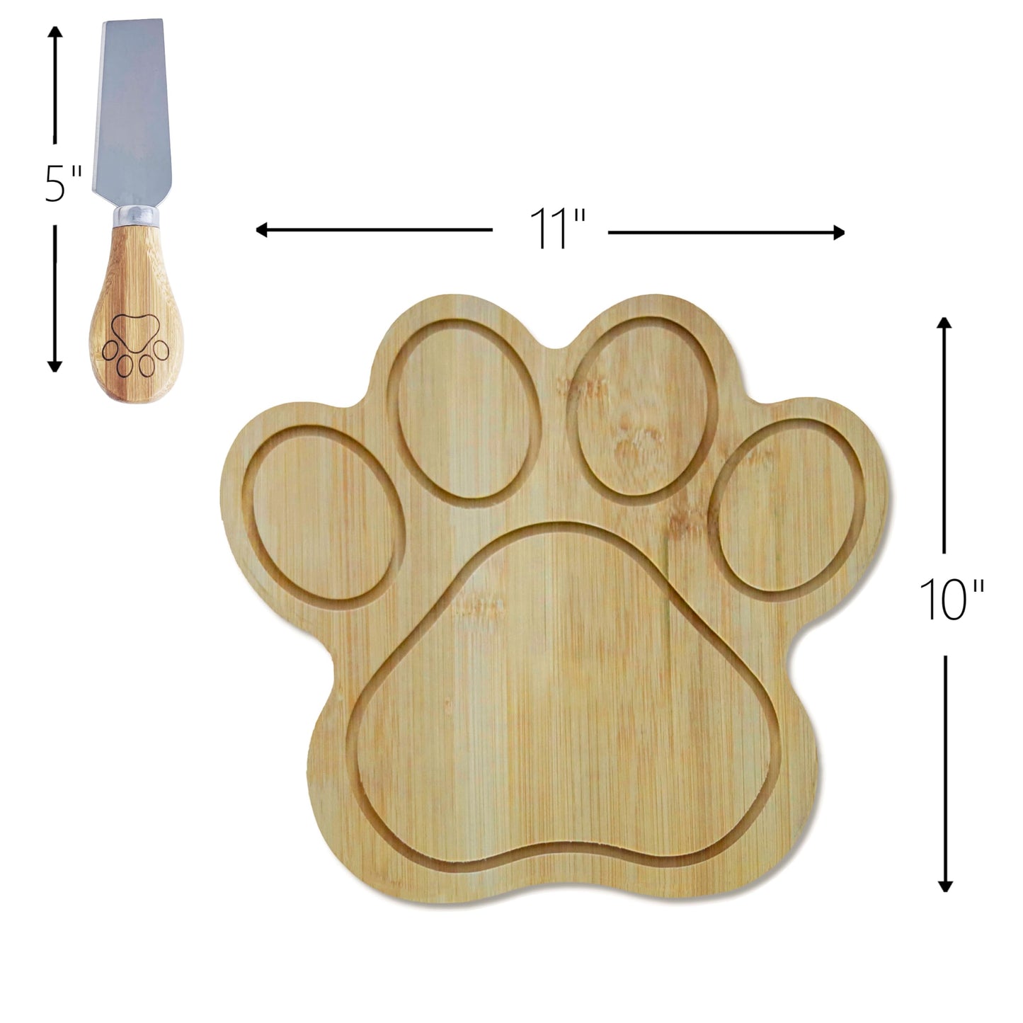 Pet Fit For Life - Paw Shaped Natural Bamboo Charcuterie Board - Wood Cutting Board/Cheese Board Set with 4 Matching Spreaders - Unique Gift Set For Any Occasion