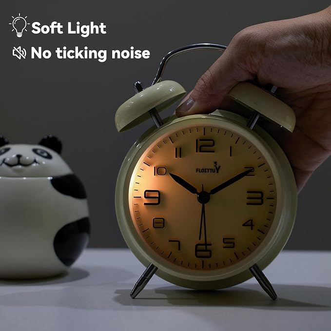 FLOITTUY (Loud Alarm for Deep Sleepers 4'' Twin Bell Alarm Clock, Stereo Digital Dial Alarm Clock with Backlight for Bedroom and Home Decoration(Cream Cheese)