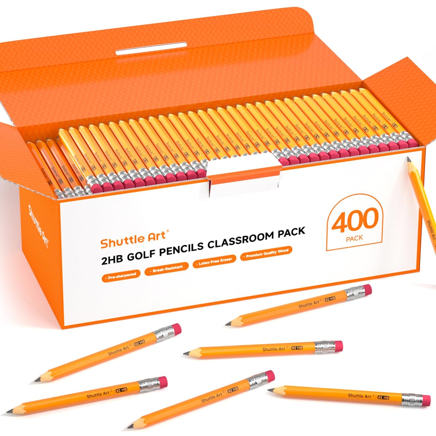 Shuttle Art 400 Pack Golf Pencils With Erasers, #2 HB Pencils Bulk, 3.5” Mini Pencil, Pre-Sharpened Small Pencil for Kids Teachers Classroom Games, Back to School Supplies