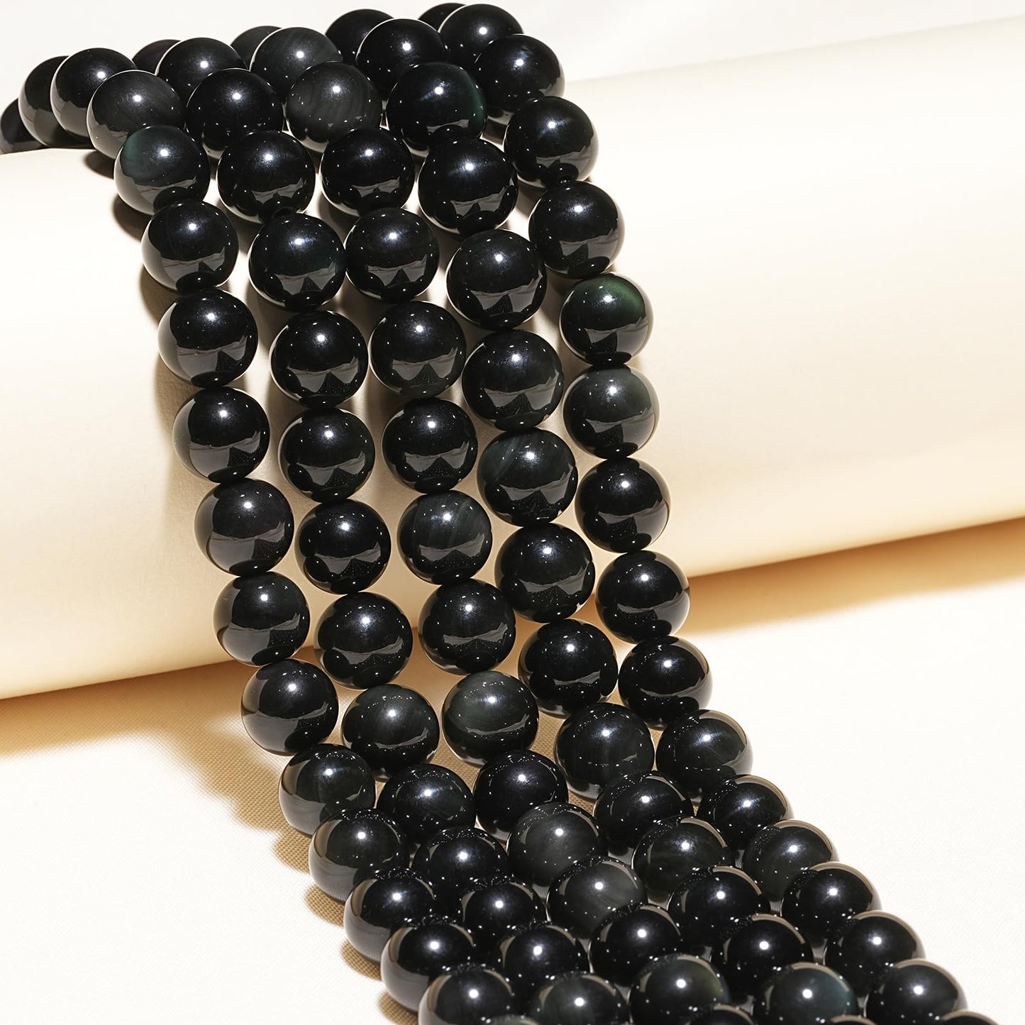 8mm Natural Rainbow Black Obsidian Gemstone Beads Polished Round Smooth Stone Beads for Bracelets Jewelry Making 15inch Loose Beads