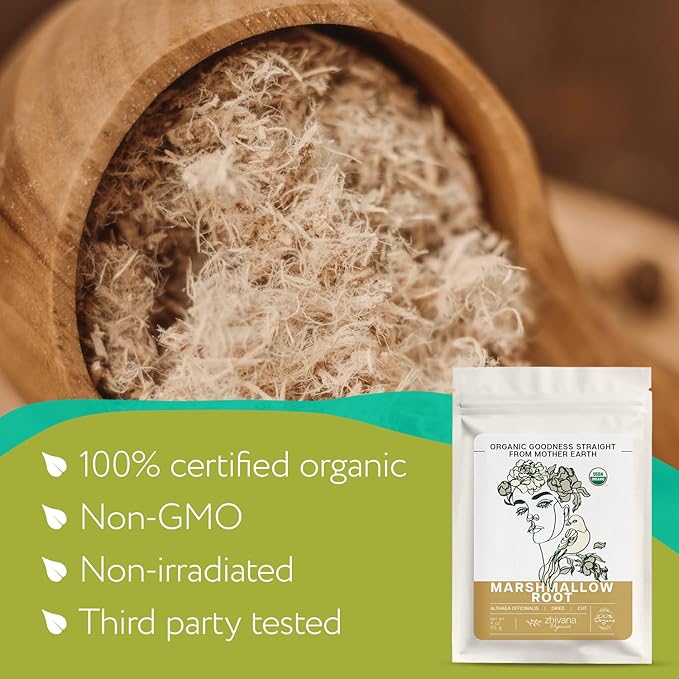 Marshmallow Root Tea Organic (4oz.) - Marshmellow Root Herb (Althea Officinalis) - Throat Tea - Great for Gut Lining, Digestion, Respiratory Health - Blood, Bones, Skin, Hair – 4 Ounces