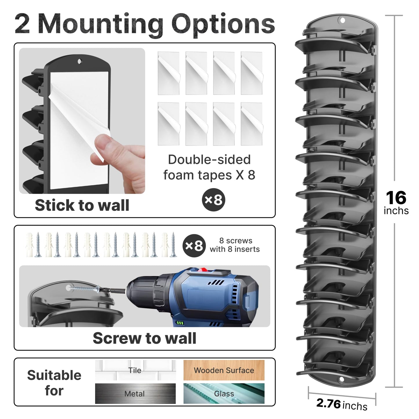 BRUBEQO Spring Clip Hat Organizer Hold Storage 40 Caps for Baseball Caps（2-Pack） Wall Mount Closet & Door Hat Rack Holder Hanging Closet Install with Strong Adhesive or Screws.