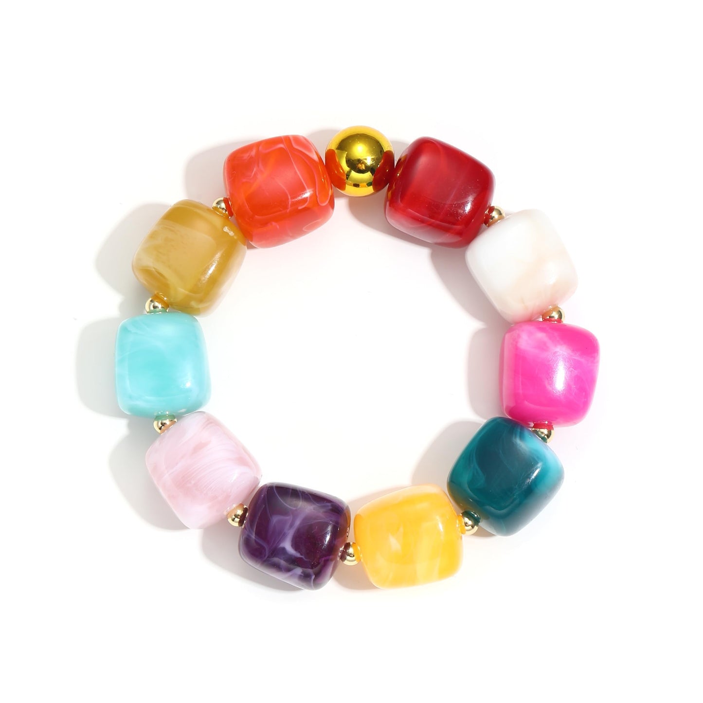 chorfla Boho Beaded Bracelet for Women,Colorful Rainbow Chunky Resin Elastic Bracelet, Handmade Style Summer Jewelry Gift
