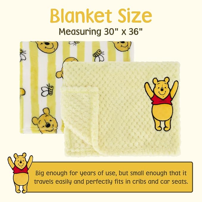 Disney 2-Pack Baby Blanket for Infants and Newborns, Plush Textured Fleece Winnie The Pooh Blanket, Perfect Unisex Gift for Toddlers