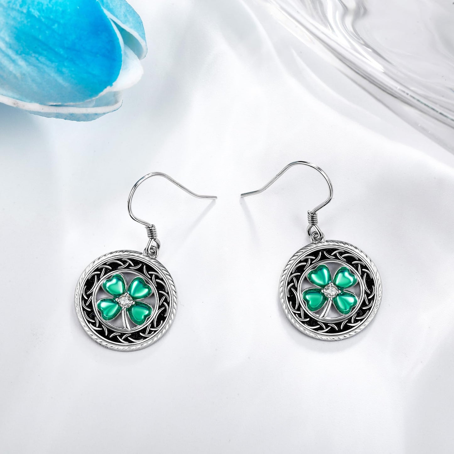 POPLYKE Shamrock Earrings for Women 925 Sterling Silver Four Leaf Clover Earrings St Patrick's Day Earrings Lucky Gifts
