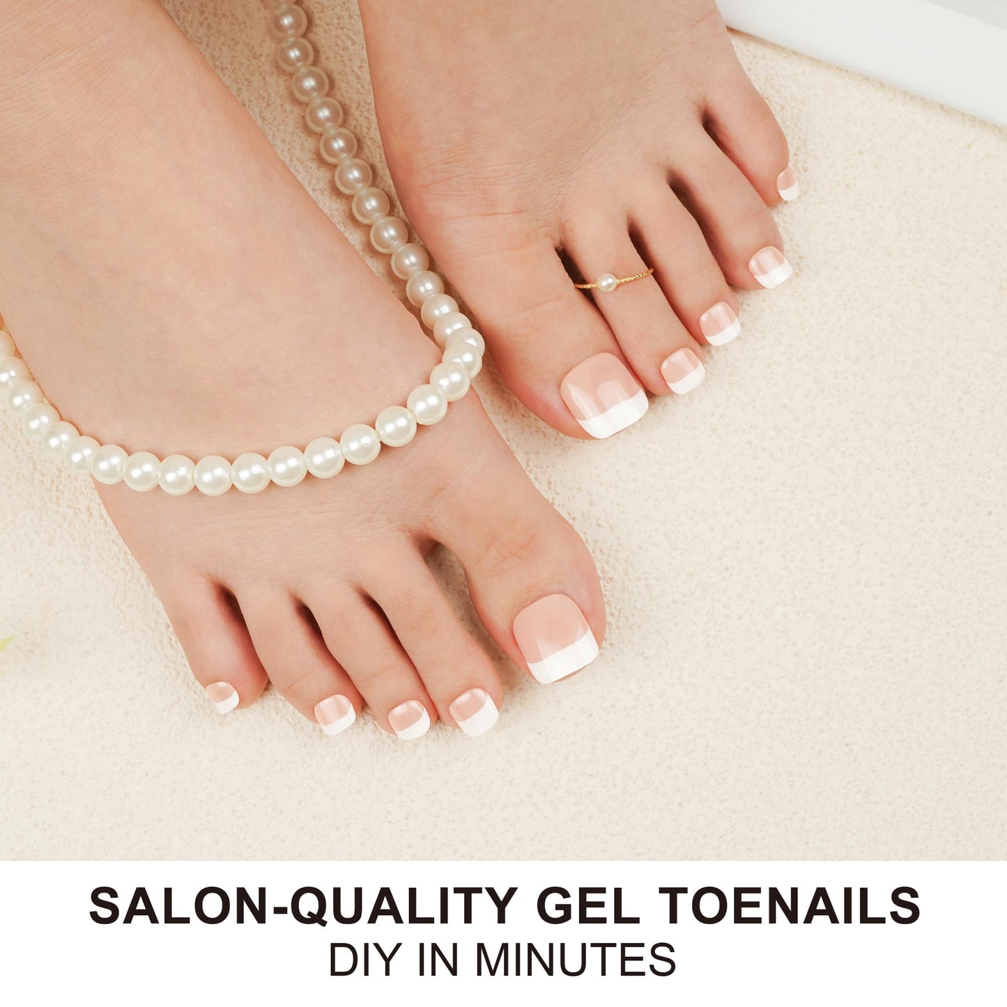 DANNI & TONI Semi Cured Gel Toenail Strips French (Happy-Go-Lucky) Nude with White Tips Gel Pedi 37 Stickers