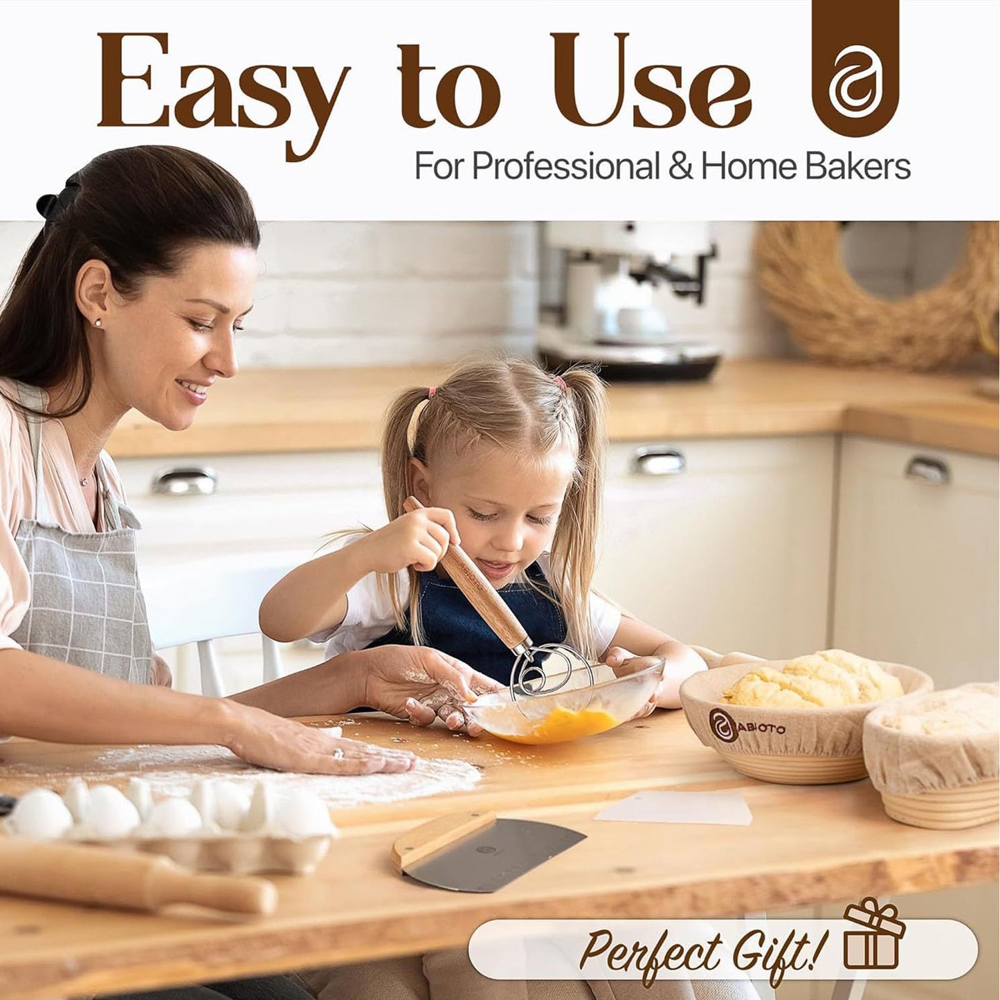 Beginner Sourdough Starter Kit - 9" Round & 10" Oval Banneton Proofing Baskets with Glass Starter Jar, Bread Sling, Dough Scrapers, Cooling Rack - Complete Homemade Baking Gift Set