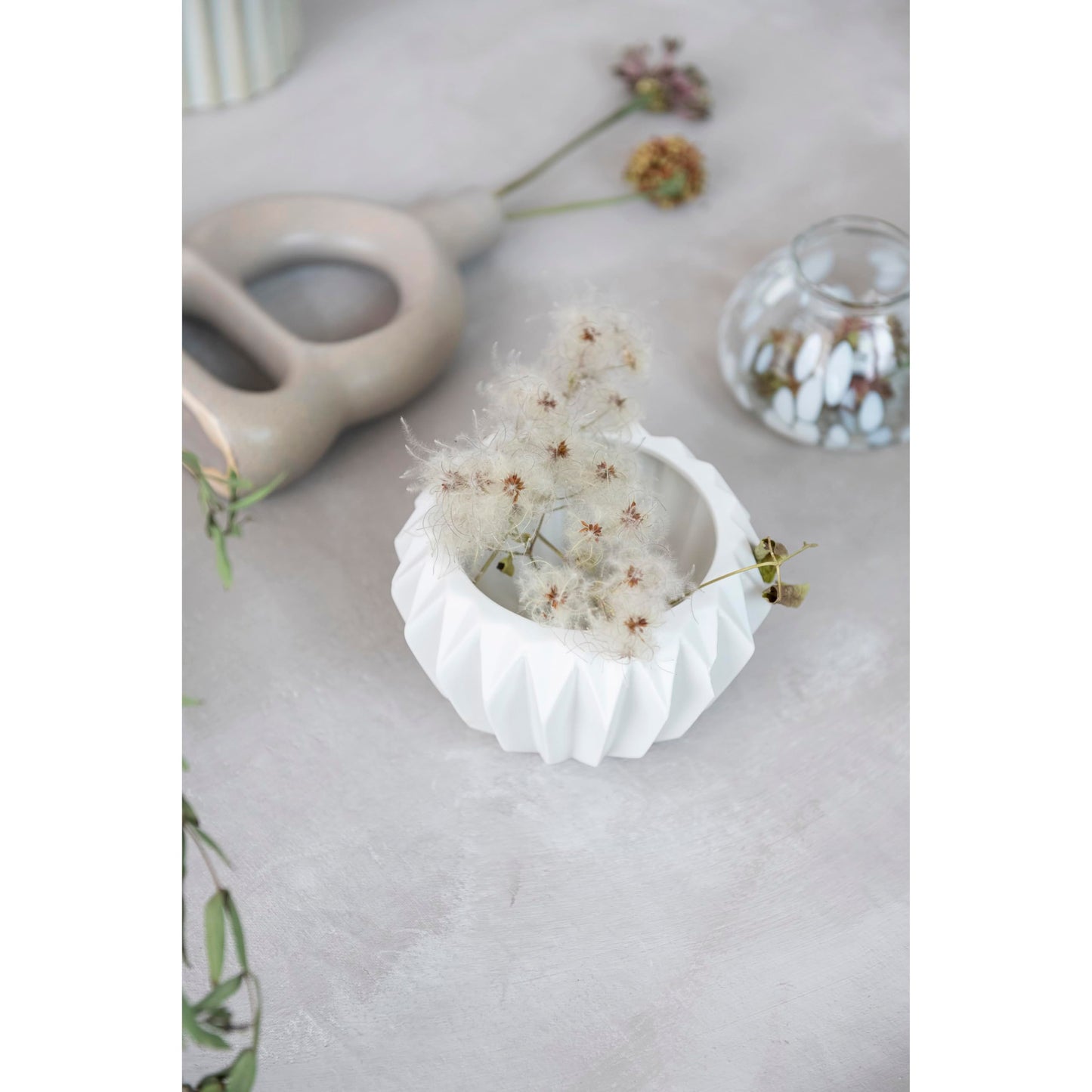 Bloomingville White Fluted Stoneware Flower Pot
