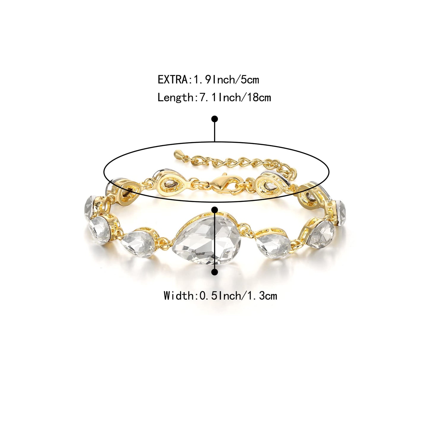 BriLove Wedding Bridal Bracelet for Women Shiny Bling Crystal Multi Teardrop for Party Prom Clear Gold-Plated-Base