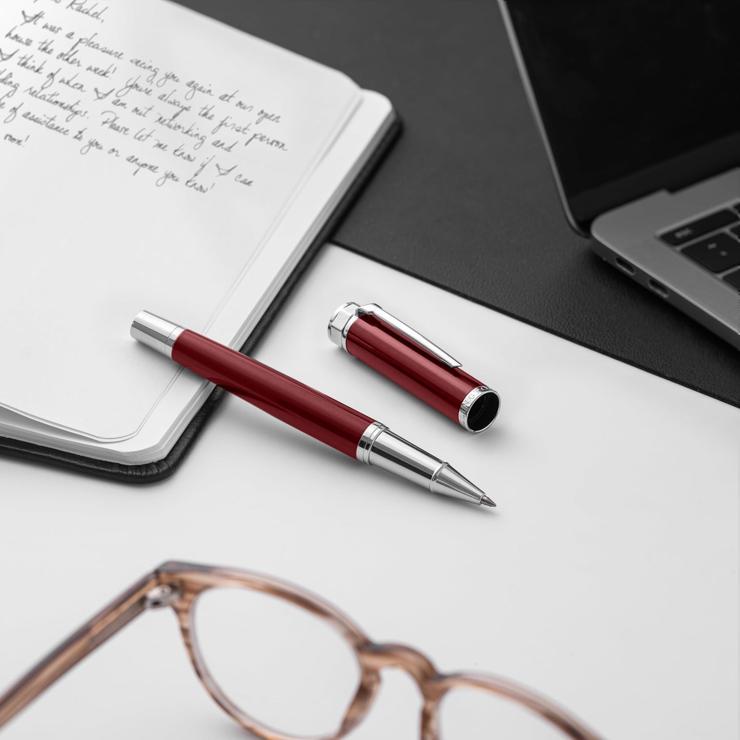 Ellington Pens Luxury Ballpoint Pen – Premium Quality, Smooth Writing Experience, Elegant Design, Includes 2 Ink Refills – Ideal for Professionals and Gift Giving (Red Silver)